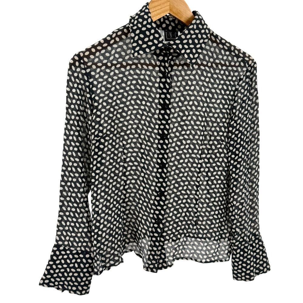 Vintage Y2K INC Black 100% Silk Polka Dot Blouse
